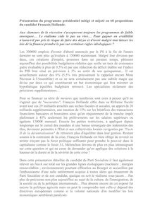 Présentation du programme présidentiel mitigé et mijoté en 60 propositions du candidat François Hollande