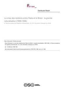 La crise des relations entre l Italie et le Brésil : la grande naturalisation (1889-1896) - article ; n°2 ; vol.2, pg 69-90