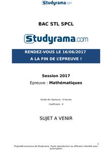 Sujet Bac STL SPCL 2017 - Mathématiques