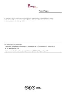 L analyse psycho-sociologique et le mouvement de mai - article ; n°1 ; vol.12, pg 46-53