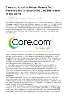 Care.com Acquires Besser Betreut And Becomes The Largest Online Care Destination In The World