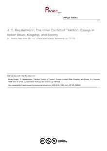 J. C. Heestermann, The Inner Conflict of Tradition. Essays in Indian Ritual, Kingship, and Society  ; n°105 ; vol.28, pg 137-139