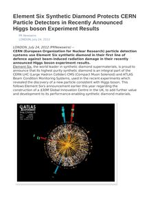 Element Six Synthetic Diamond Protects CERN Particle Detectors in Recently Announced Higgs boson Experiment Results