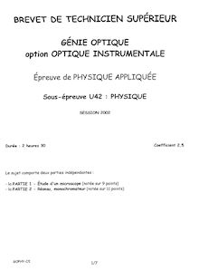 Physique 2002 Optique instrumentale BTS Génie optique