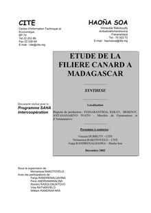 ETUDE DE LA FILIERE CANARD A MADAGASCAR