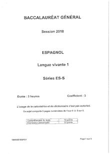 Sujet du bac ES 2010: Espagnol LV1
