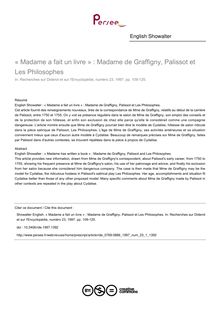 « Madame a fait un livre » : Madame de Graffigny, Palissot et Les Philosophes - article ; n°1 ; vol.23, pg 109-125