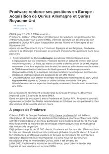 Prodware renforce ses positions en Europe - Acquisition de Qurius Allemagne et Qurius Royaume-Uni