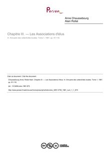 Chapitre III. — Les Associations d élus - article ; n°1 ; vol.1, pg 91-116