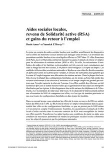 Aides sociales locales, revenu de solidarité active (RSA) et gains du retour à l emploi   