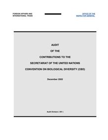 Audit of Contributions to the Secretariat of the United Nations  Convention on Biological Diversity 