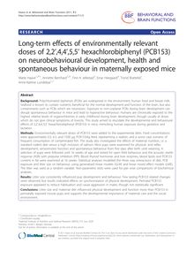 Long-term effects of environmentally relevant doses of 2,2 ,4,4 ,5,5  hexachlorobiphenyl (PCB153) on neurobehavioural development, health and spontaneous behaviour in maternally exposed mice