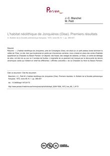 L habitat néolithique de Jonquières (Oise). Premiers résultats - article ; n°1 ; vol.69, pg 389-407
