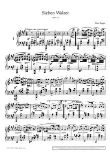 Partition Book I: Nos.1 - 3, 7 valses, Op.11, Reger, Max