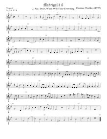 Partition ténor viole de gambe 3, octave aigu clef, First set of madrigaux par Thomas Weelkes