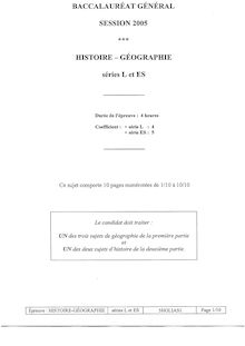 Sujet du bac L 2005: Histoire Géographie