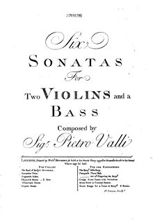Partition violon 2, 6 Trio sonates, Valli, Pietro