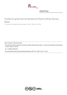 Fouilles du grand abri de Santana do Riacho (Minas Gerais), Brésil - article ; n°1 ; vol.67, pg 163-183