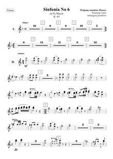 Partition flûte 1/2, Symphony No.6, F major, Mozart, Wolfgang Amadeus