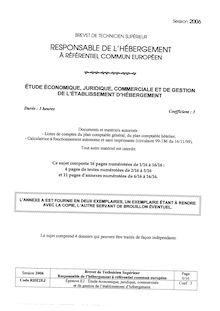 Etude économique, juridique, commerciale et de gestion de l établissement d hébergement 2006 BTS Responsable de l hébergement à réf. euro