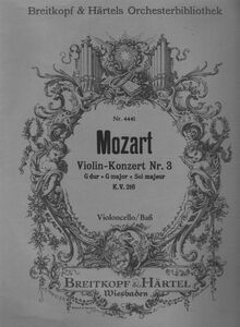 Partition violoncelles / Basses, violon Concerto No.3, G major, Mozart, Wolfgang Amadeus