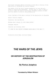 The Wars of the Jews; or the history of the destruction of Jerusalem