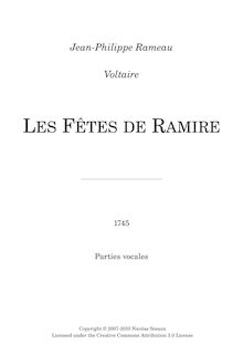 Partition Vocal parties, Les Fêtes de Ramire, Acte de ballet, Rameau, Jean-Philippe