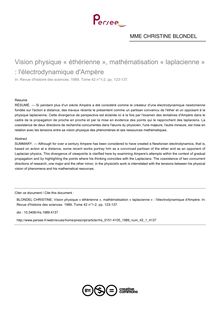 Vision physique « éthérienne », mathématisation « laplacienne » : l électrodynamique d Ampère - article ; n°1 ; vol.42, pg 123-137