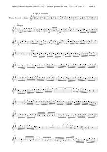Partition flûte (ou hautbois), Concerto Grosso en B-flat major, HWV 314