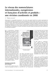 Le réseau des nomenclatures internationales, européennes et françaises d activités et produits : une révision coordonnée en 2008