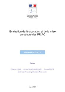 Evaluation de l élaboration et de la mise en oeuvre des PRIAC