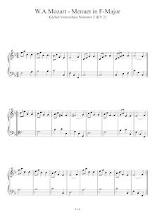 Partition complète, Minuet, F major, Mozart, Wolfgang Amadeus par Wolfgang Amadeus Mozart