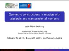 Geometric constructions in relation with algebraic and transcendental numbers