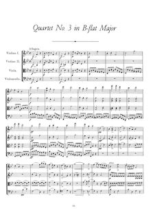 Partition complète, corde quatuor No. 3 en B♭ Major, Schubert, Franz