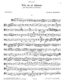 Partition de violoncelle, Piano Trio, C minor, Masson, Fernand