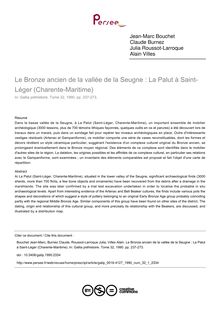 Le Bronze ancien de la vallée de la Seugne : La Palut à Saint-Léger (Charente-Maritime) - article ; n°1 ; vol.32, pg 237-273