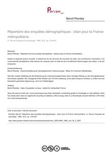 Répertoire des enquêtes démographiques : bilan pour la France métropolitaine - article ; n°2 ; vol.30, pg 279-297