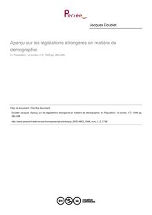 Aperçu sur les législations étrangères en matière de démographie - article ; n°2 ; vol.1, pg 283-298