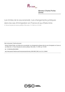 Les limites de la souveraineté. Les changements juridiques dans les cas d immigration en France et aux États-Unis - article ; n°3 ; vol.50, pg 413-438