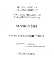 Etude des constructions options F 2003 S.T.I (Génie Mécanique) Baccalauréat technologique