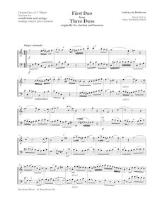 Partition complète (aigu, basse clefs) - C major, 3 duos pour clarinette et basson
