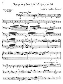 Partition violoncelles / Basses, Symphony No.2, D major, Beethoven, Ludwig van