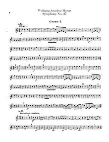 Partition cor 1, 2 (G, D), Symphony No.27, G major, Mozart, Wolfgang Amadeus