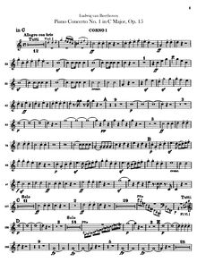 Partition cor 1, 2 (en C, E♭), Piano Concerto No.1, C Major, Beethoven, Ludwig van