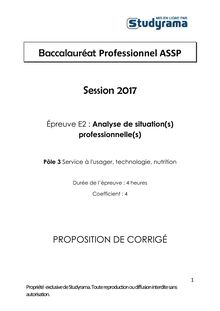 Corrigé Bac pro ASSP 2017 - Pôle 3 Service à l usager - E2 Analyse de situation(s) professionnelle(s)