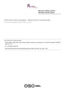 Patrimoine des ménages : déterminants et disparités - article ; n°1 ; vol.296, pg 13-31