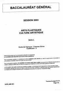 Baccalaureat 2003 arts plastiques culture artistique litteraire