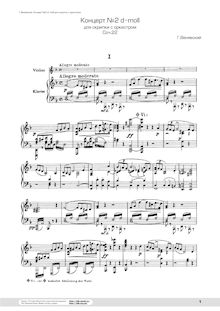 Partition de piano et , partie, violon Concerto No.2, Wieniawski, Henri