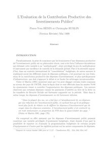 L Evaluation de la Contribution Productive des Investissements Publics