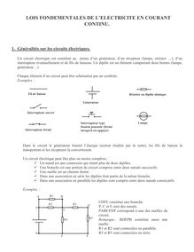 Les lois du courant continu - cours de physique-chimie - 4e